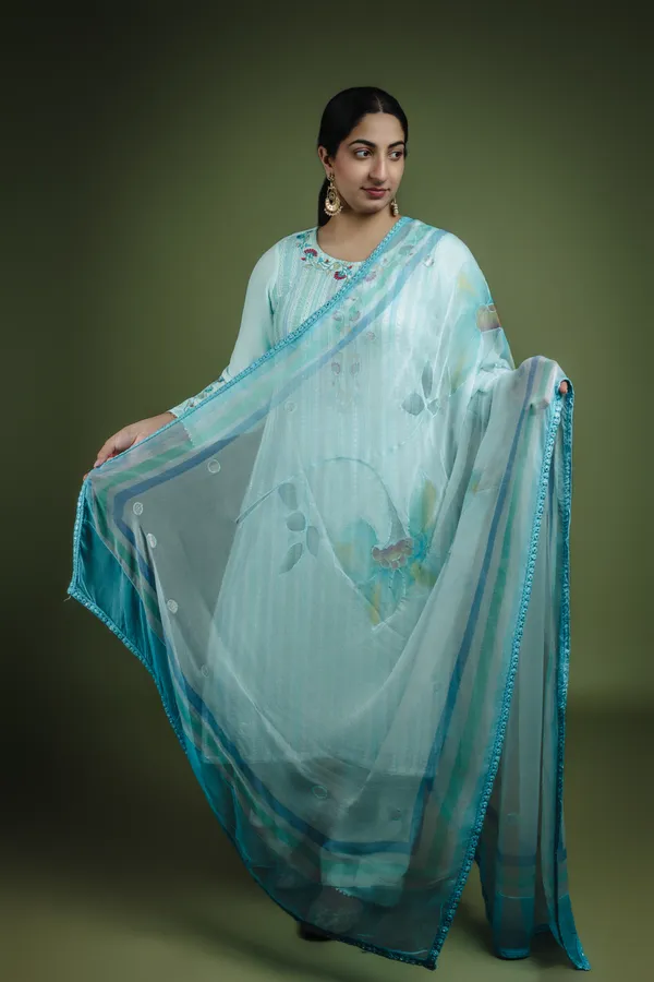 Azure Blue Sequined suit set thumbnail 3