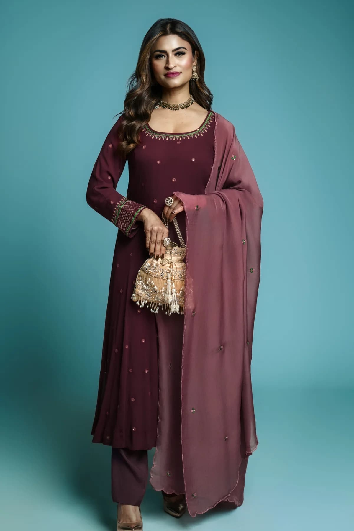 Dark Mauve Anarkali suit view 1