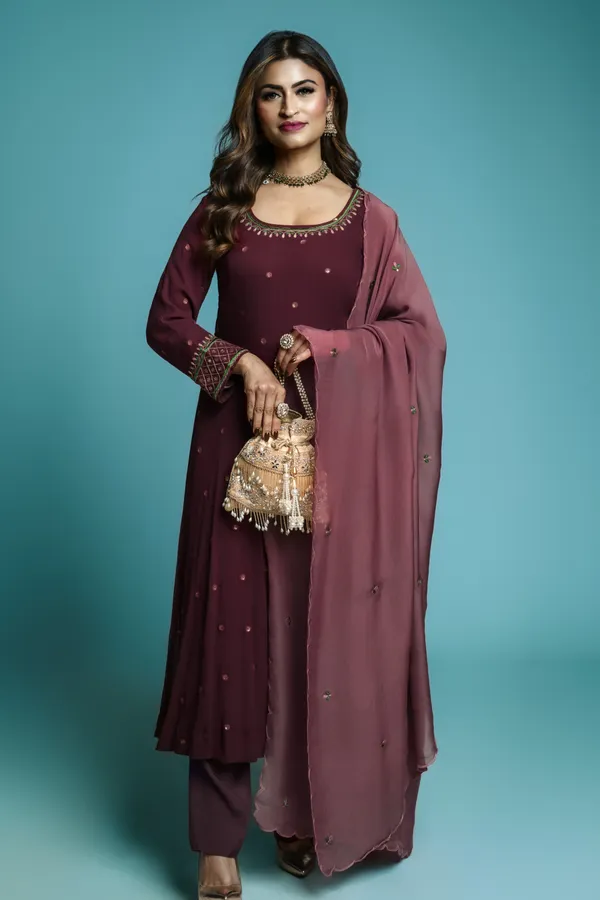 Dark Mauve Anarkali suit