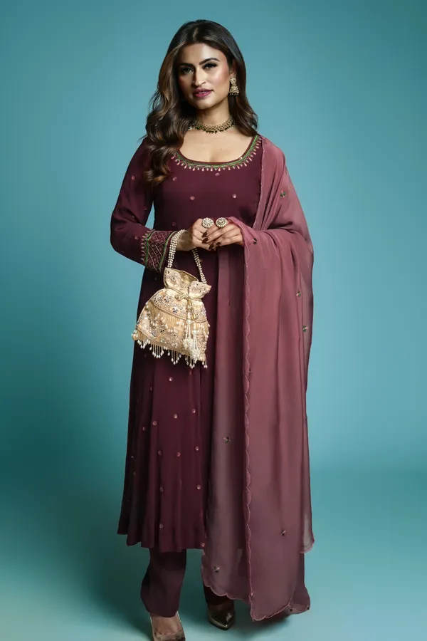Dark Mauve Anarkali suit thumbnail 2