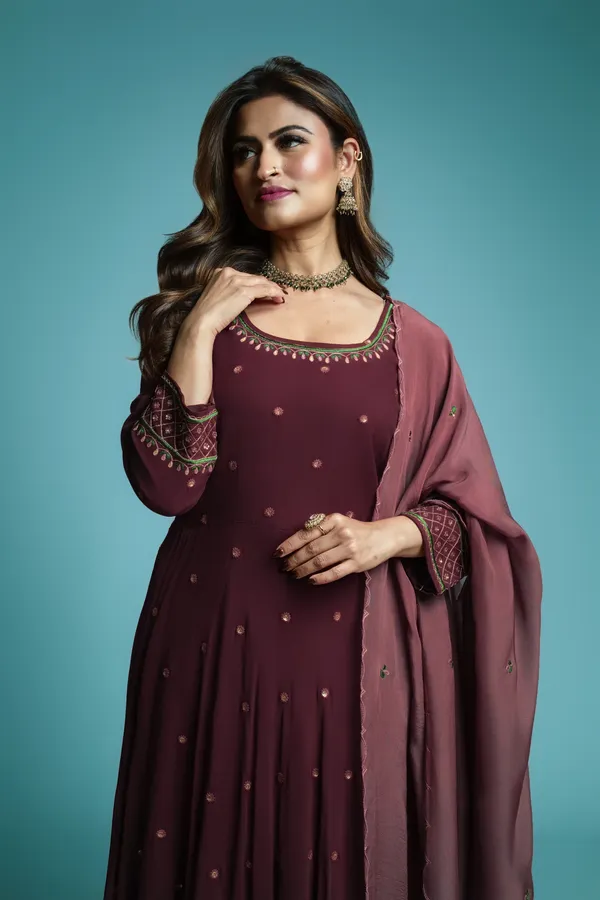 Dark Mauve Anarkali suit thumbnail 3