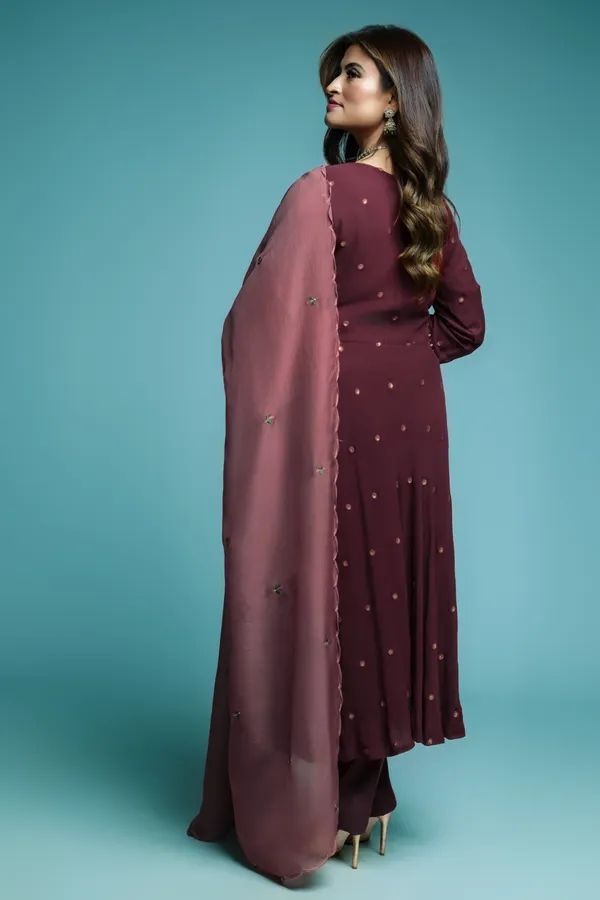 Dark Mauve Anarkali suit thumbnail 4