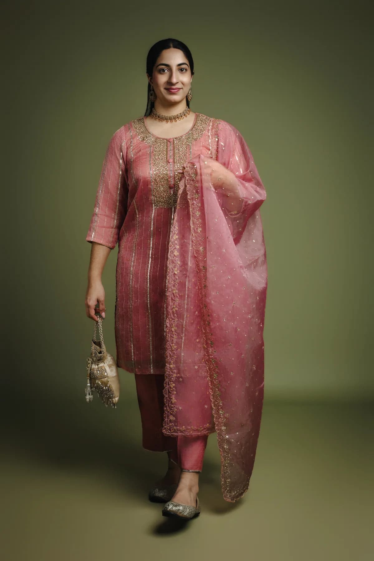 Dusty Rose Organza suit set view 1