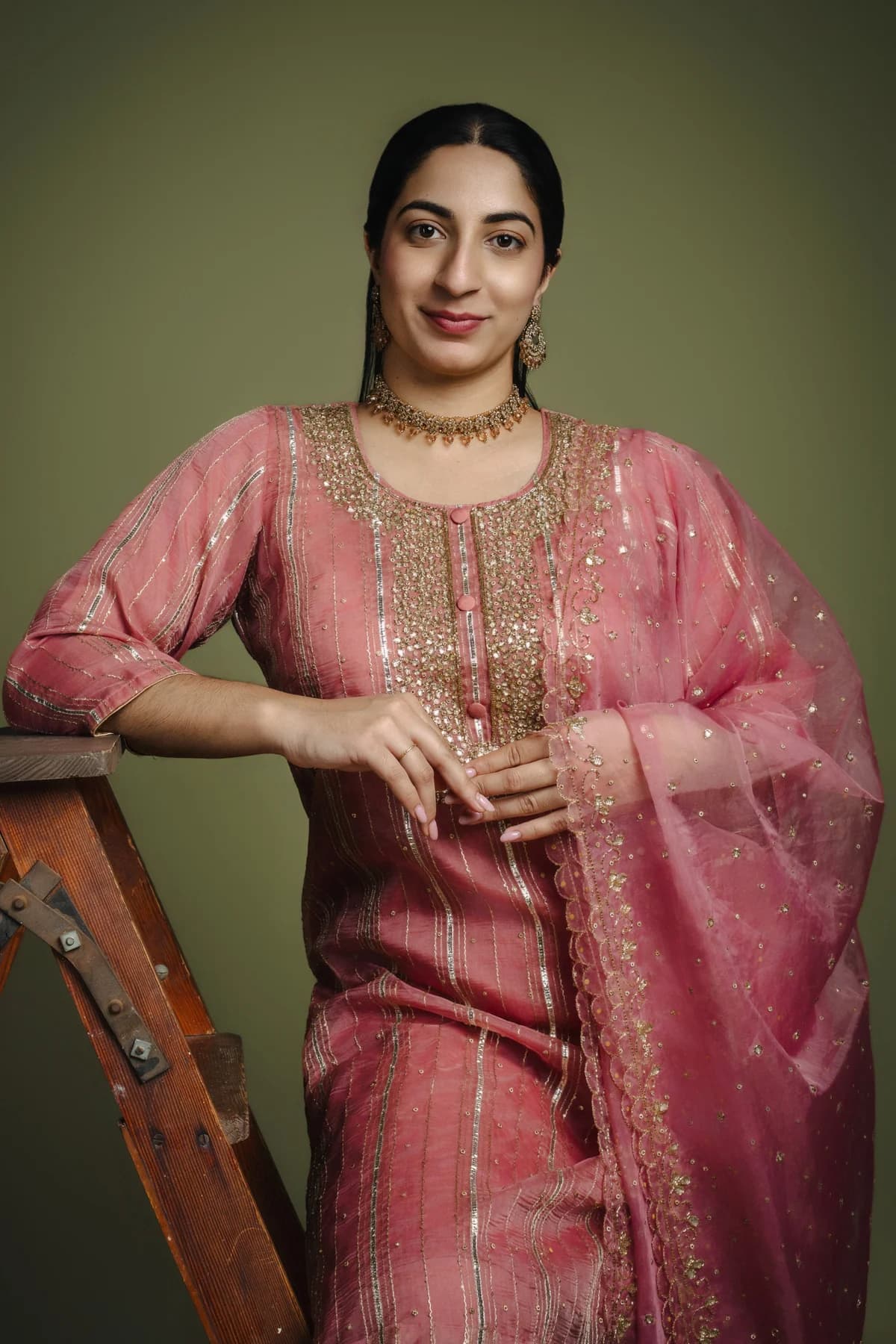 Dusty Rose Organza suit set view 3