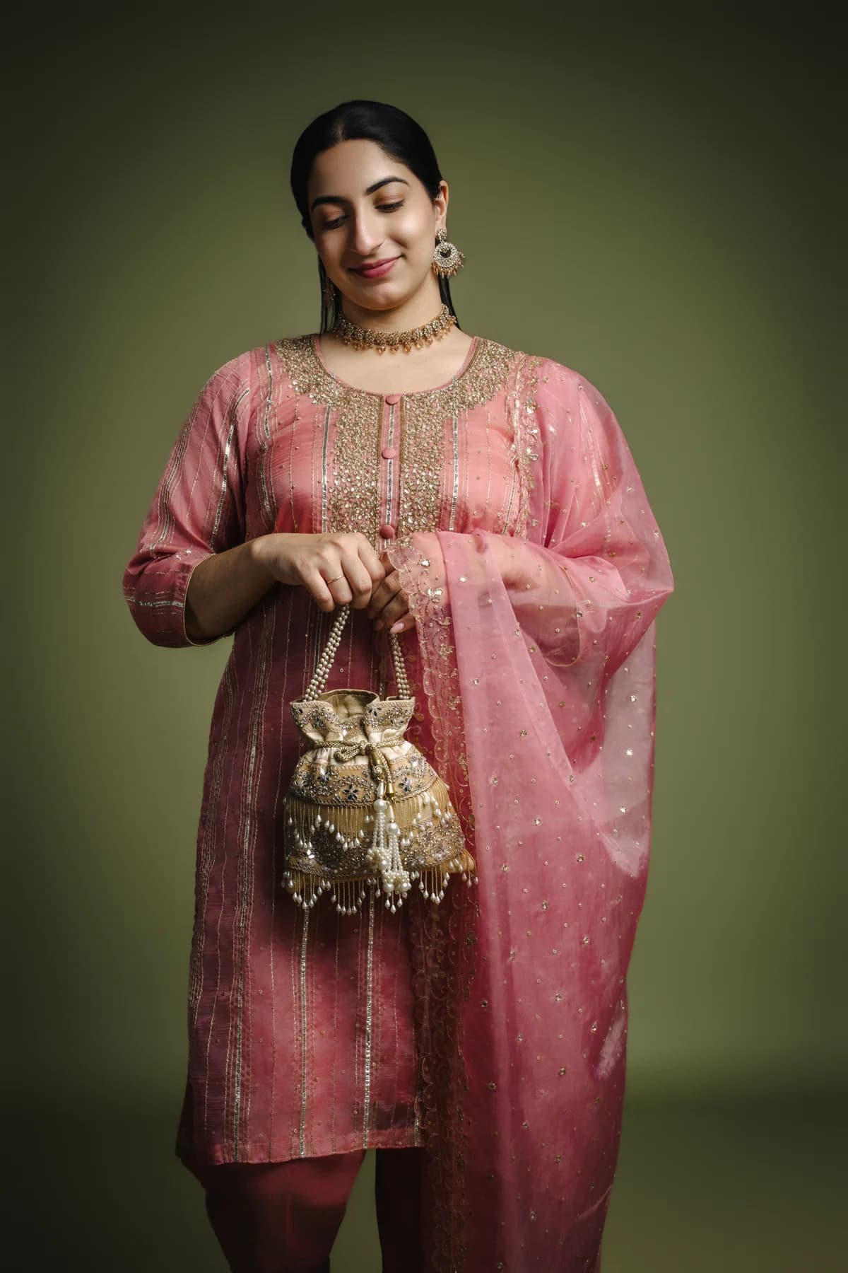 Dusty Rose Organza suit set view 4