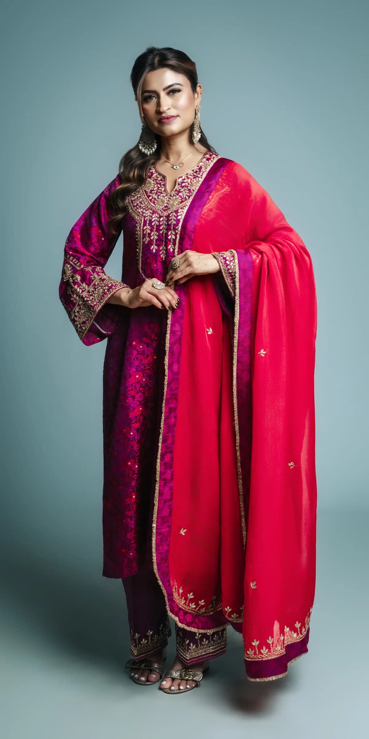 Magenta Orange Gota Patti Suit view 1