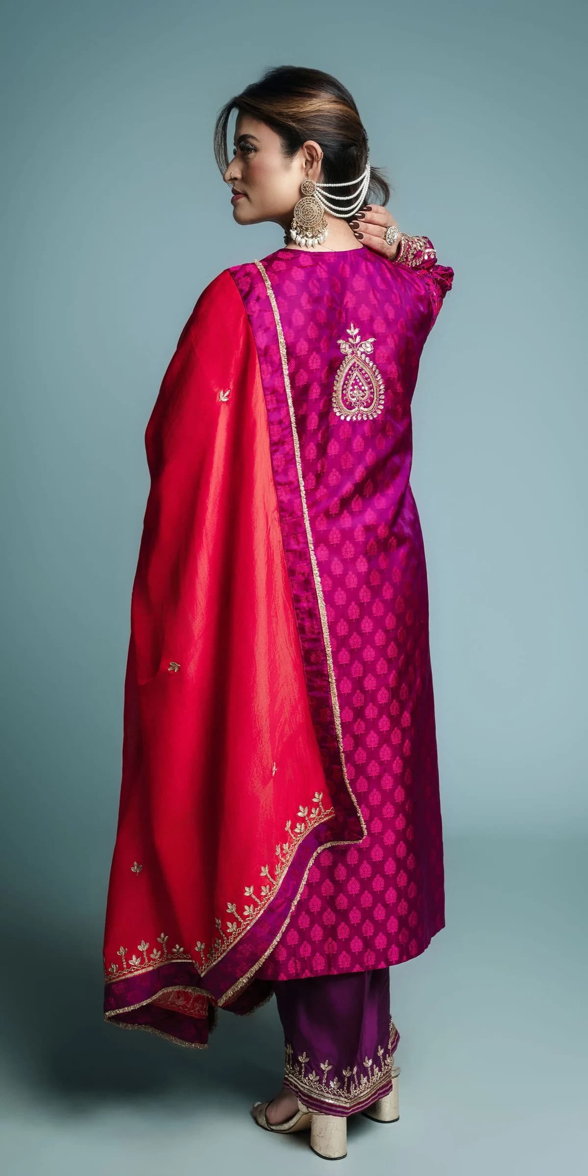 Magenta Orange Gota Patti Suit view 4