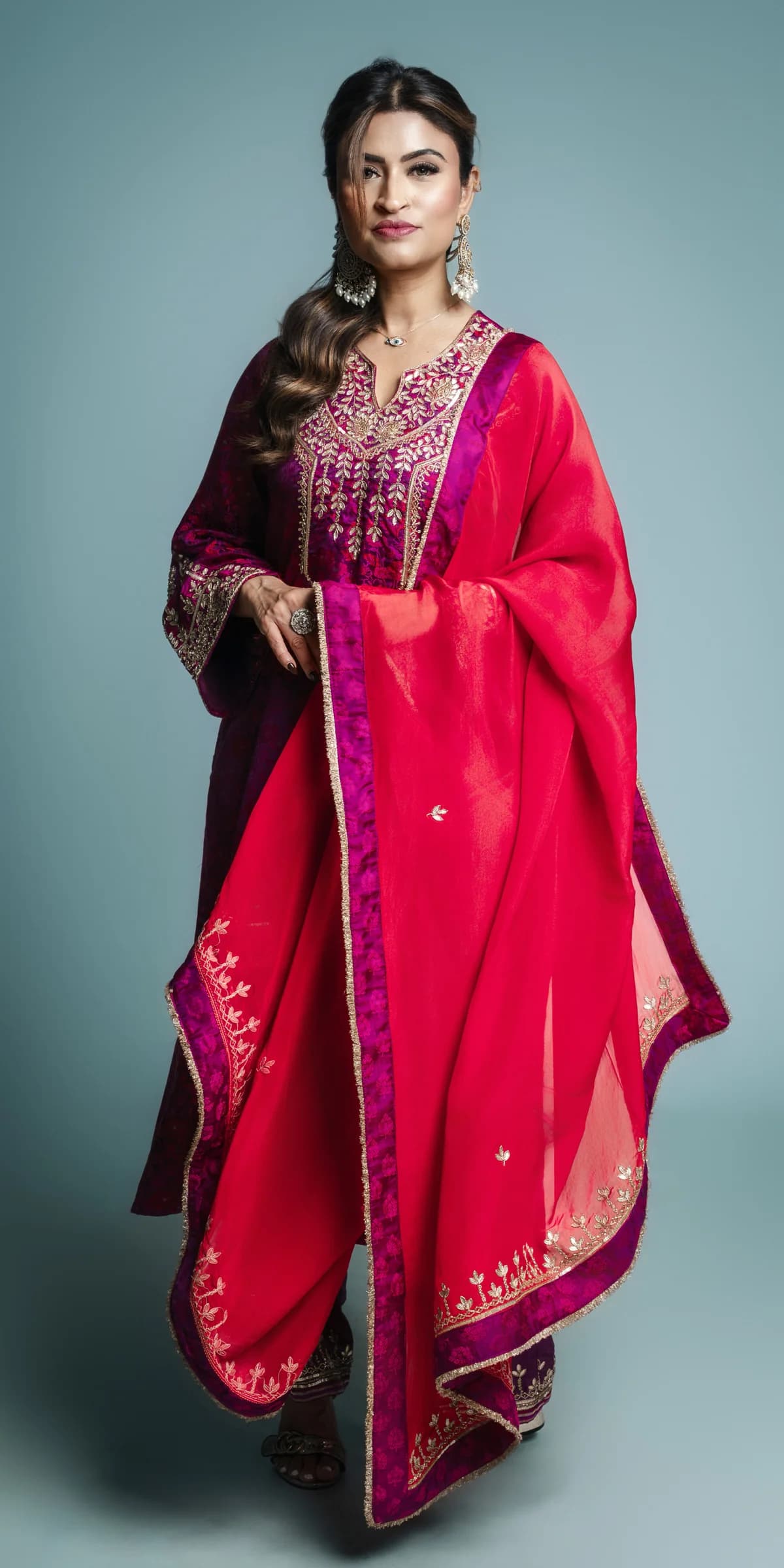 Magenta Orange Gota Patti Suit view 6