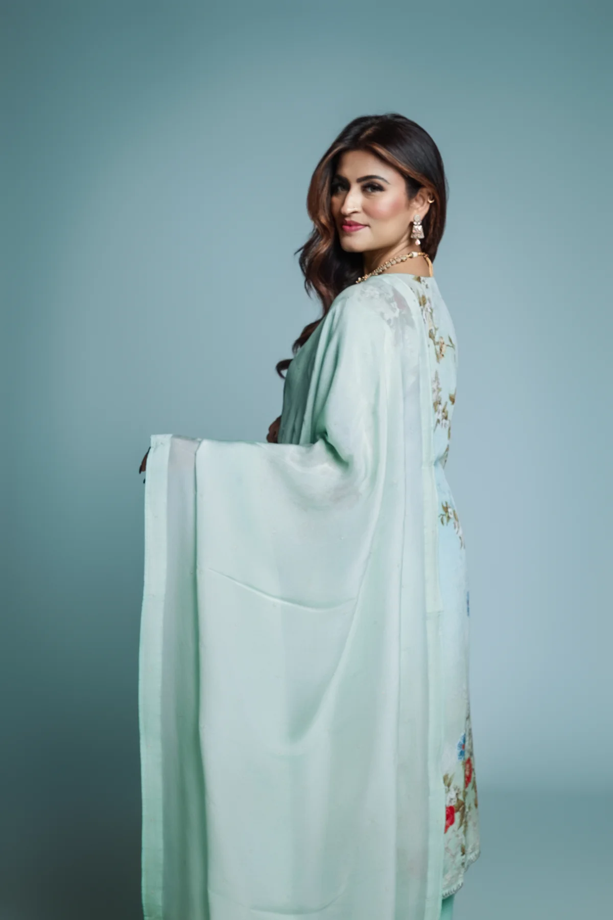 Sea Green Semi-Crepe Suit Set view 4